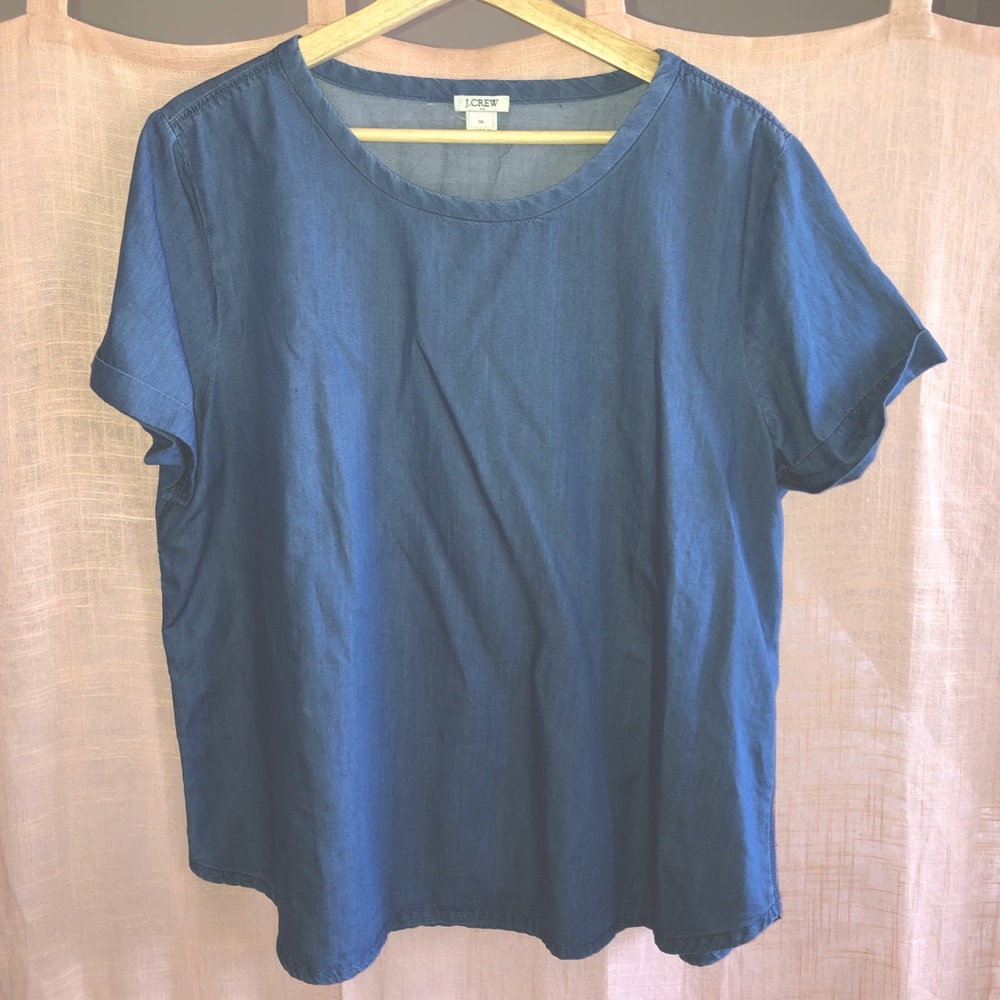 Short-sleeved cotton chambray blouse from jcrew, size xl
